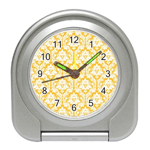 White On Sunny Yellow Damask Desk Alarm Clock from ArtsNow.com Front