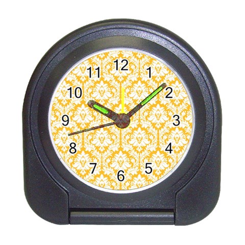 White On Sunny Yellow Damask Desk Alarm Clock from ArtsNow.com Front