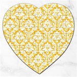 White On Sunny Yellow Damask Jigsaw Puzzle (Heart)