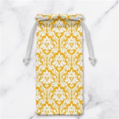 White On Sunny Yellow Damask Jewelry Bag from ArtsNow.com Front