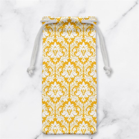 White On Sunny Yellow Damask Jewelry Bag from ArtsNow.com Back