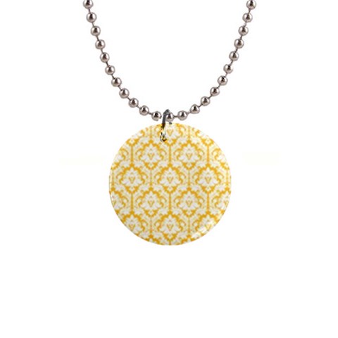 Sunny Yellow Damask Pattern 1  Button Necklace from ArtsNow.com Front