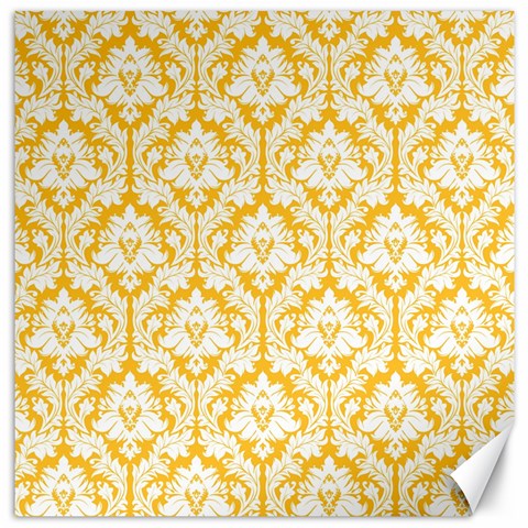 White On Sunny Yellow Damask Canvas 12  x 12  (Unframed) from ArtsNow.com 11.4 x11.56  Canvas - 1