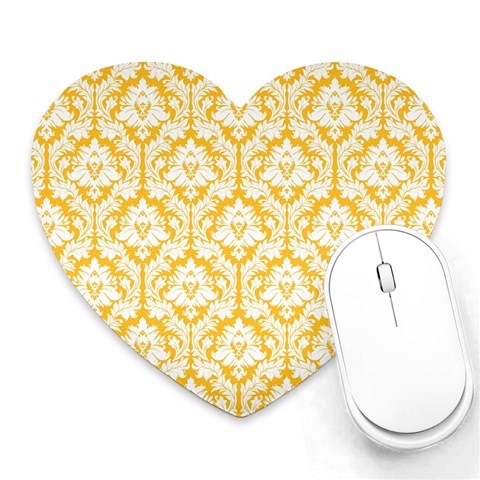 White On Sunny Yellow Damask Mouse Pad (Heart) from ArtsNow.com Front