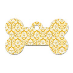 White On Sunny Yellow Damask Dog Tag Bone (Two Sided) from ArtsNow.com Front