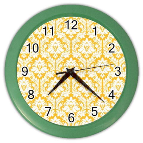 White On Sunny Yellow Damask Wall Clock (Color) from ArtsNow.com Front