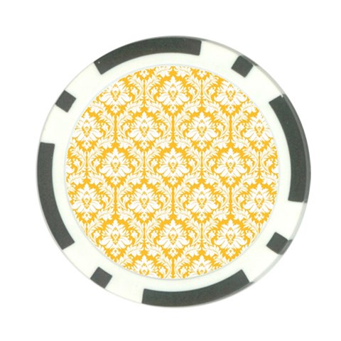 White On Sunny Yellow Damask Poker Chip from ArtsNow.com Front