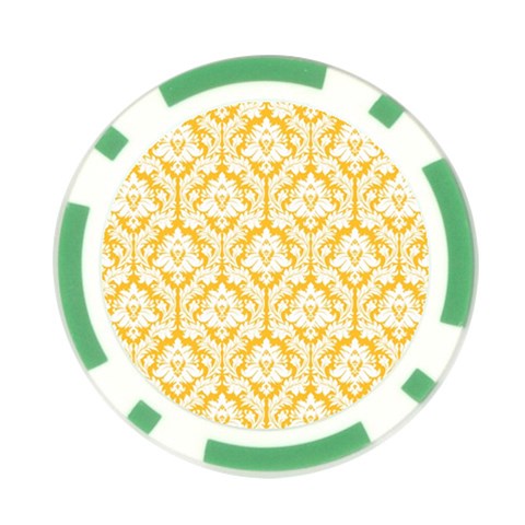 White On Sunny Yellow Damask Poker Chip from ArtsNow.com Front