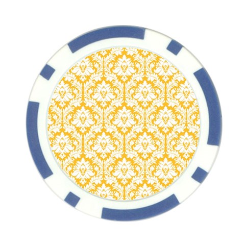 White On Sunny Yellow Damask Poker Chip from ArtsNow.com Front