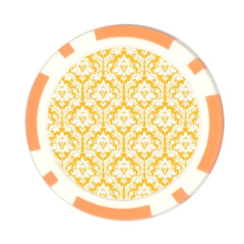 White On Sunny Yellow Damask Poker Chip from ArtsNow.com Front