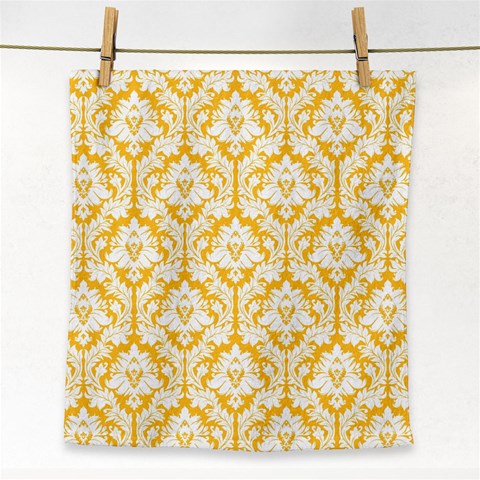 Sunny Yellow Damask Pattern Face Towel from ArtsNow.com Front