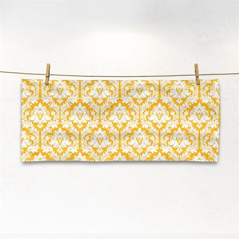 Sunny Yellow Damask Pattern Hand Towel from ArtsNow.com Front