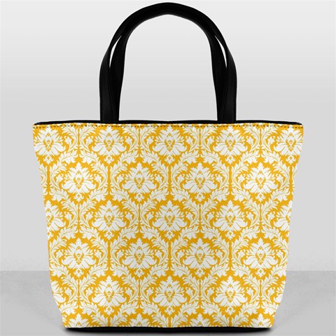 Sunny Yellow Damask Pattern Bucket Bag from ArtsNow.com Front