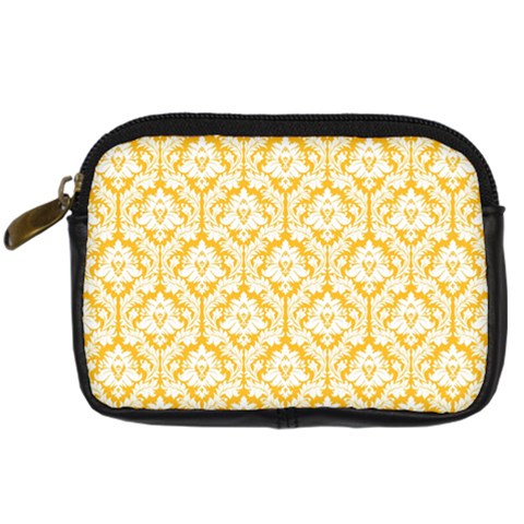 White On Sunny Yellow Damask Digital Camera Leather Case from ArtsNow.com Front