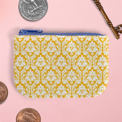 Sunny Yellow Damask Pattern Mini Coin Purse from ArtsNow.com Front