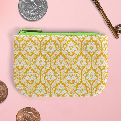 Sunny Yellow Damask Pattern Mini Coin Purse from ArtsNow.com Front