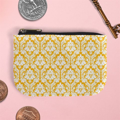 Sunny Yellow Damask Pattern Mini Coin Purse from ArtsNow.com Front