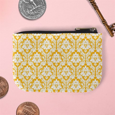 Sunny Yellow Damask Pattern Mini Coin Purse from ArtsNow.com Back