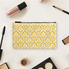 Sunny Yellow Damask Pattern Cosmetic Bag (Small) from ArtsNow.com Front