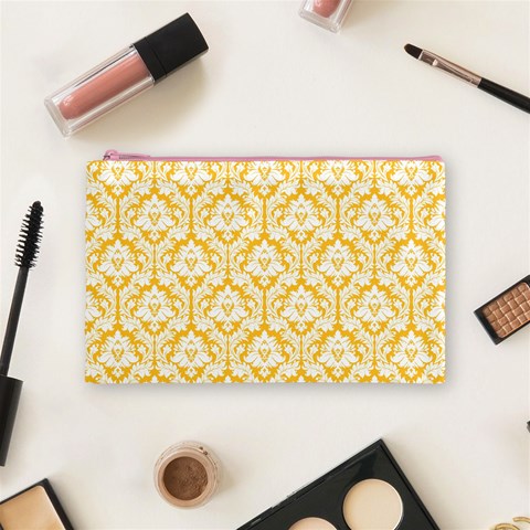 Sunny Yellow Damask Pattern Cosmetic Bag (Medium) from ArtsNow.com Front