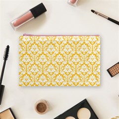 Sunny Yellow Damask Pattern Cosmetic Bag (Medium) from ArtsNow.com Front