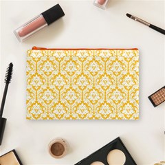 Sunny Yellow Damask Pattern Cosmetic Bag (Medium) from ArtsNow.com Front