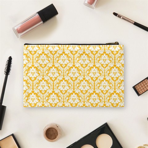 Sunny Yellow Damask Pattern Cosmetic Bag (Medium) from ArtsNow.com Back