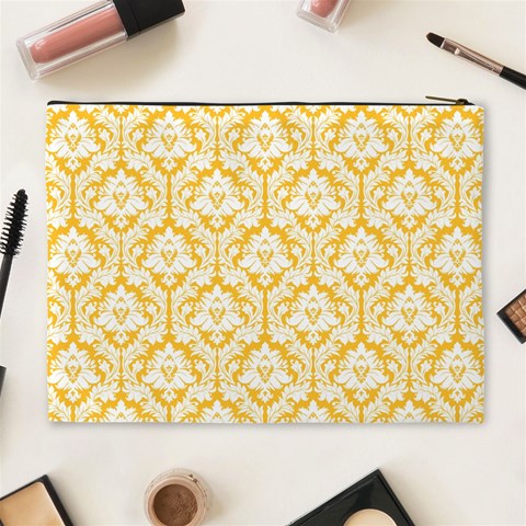 Sunny Yellow Damask Pattern Cosmetic Bag (XL) from ArtsNow.com Back