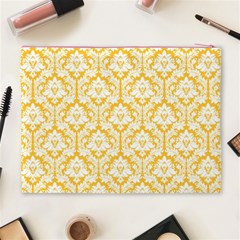 Sunny Yellow Damask Pattern Cosmetic Bag (XL) from ArtsNow.com Back