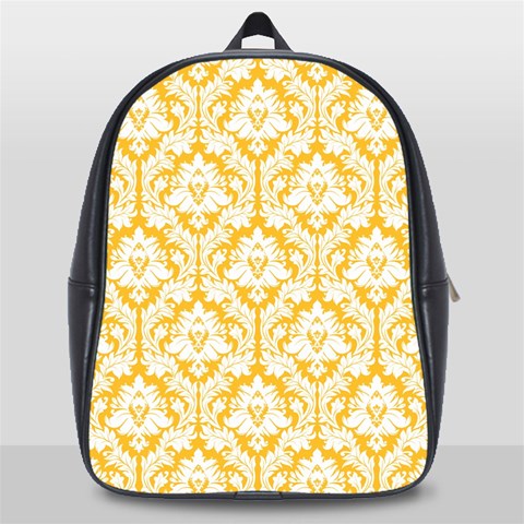 White On Sunny Yellow Damask School Bag (Large) from ArtsNow.com Front