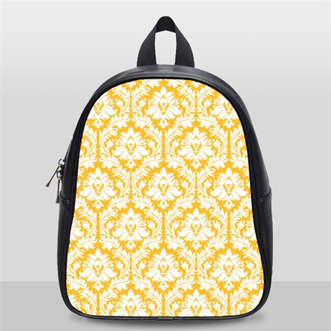 White On Sunny Yellow Damask School Bag (Small) from ArtsNow.com Front