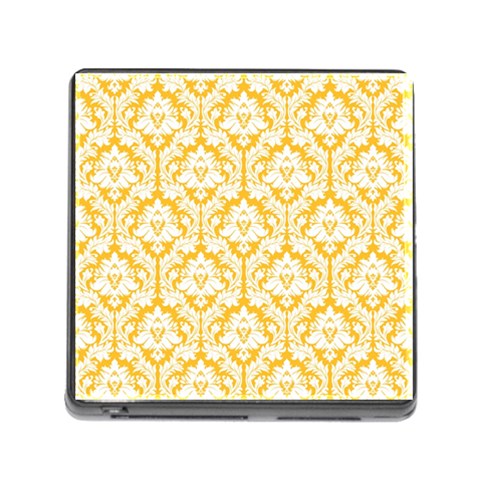 White On Sunny Yellow Damask Memory Card Reader with Storage (Square) from ArtsNow.com Front