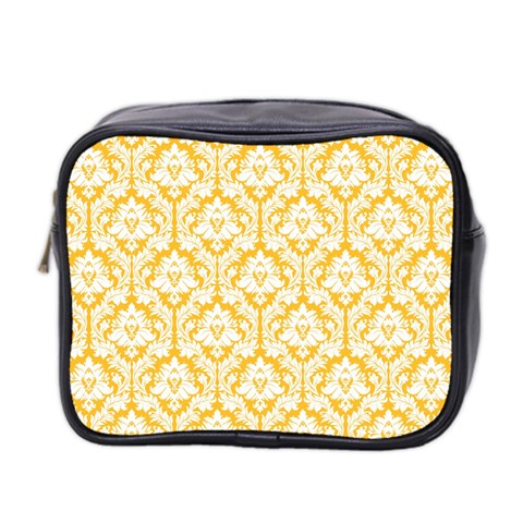 Sunny Yellow Damask Pattern Mini Toiletries Bag (Two Sides) from ArtsNow.com Front