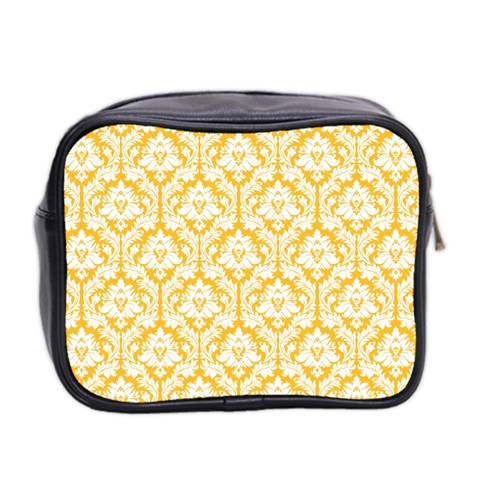 Sunny Yellow Damask Pattern Mini Toiletries Bag (Two Sides) from ArtsNow.com Back