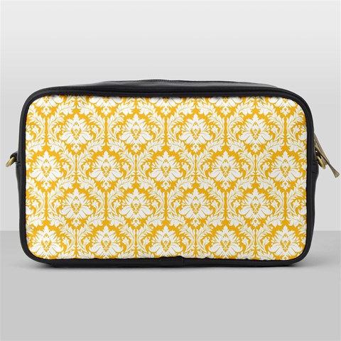 White On Sunny Yellow Damask Travel Toiletry Bag (One Side) from ArtsNow.com Front