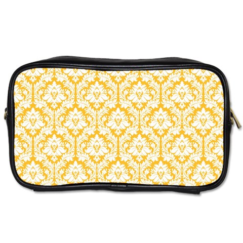 Sunny Yellow Damask Pattern Toiletries Bag (Two Sides) from ArtsNow.com Front