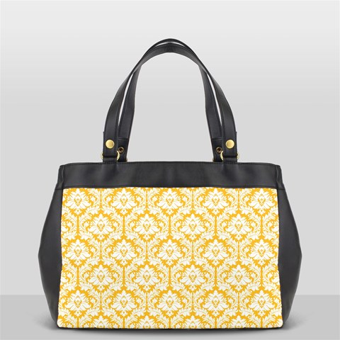 White On Sunny Yellow Damask Oversize Office Handbag (One Side) from ArtsNow.com Front