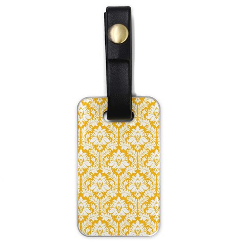 White On Sunny Yellow Damask Luggage Tag (One Side) from ArtsNow.com Front