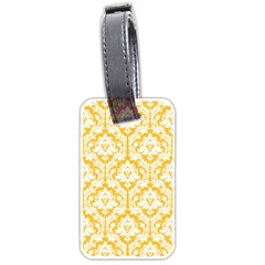 White On Sunny Yellow Damask Luggage Tag (Two Sides) from ArtsNow.com Front