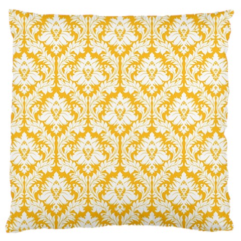 White On Sunny Yellow Damask Large Cushion Case (Single Sided)  from ArtsNow.com Front