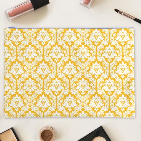 White On Sunny Yellow Damask Cosmetic Bag (XXL) from ArtsNow.com Front