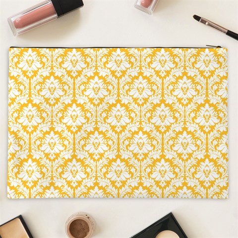 White On Sunny Yellow Damask Cosmetic Bag (XXL) from ArtsNow.com Back