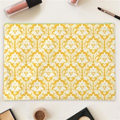 White On Sunny Yellow Damask Cosmetic Bag (XXL) from ArtsNow.com Back