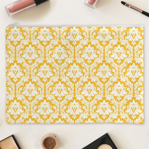 Sunny Yellow Damask Pattern Cosmetic Bag (XXXL) from ArtsNow.com Front