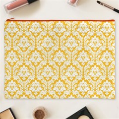 Sunny Yellow Damask Pattern Cosmetic Bag (XXXL) from ArtsNow.com Front