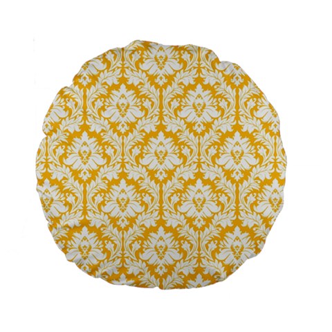 Sunny Yellow Damask Pattern Standard 15  Premium Round Cushion  from ArtsNow.com Front