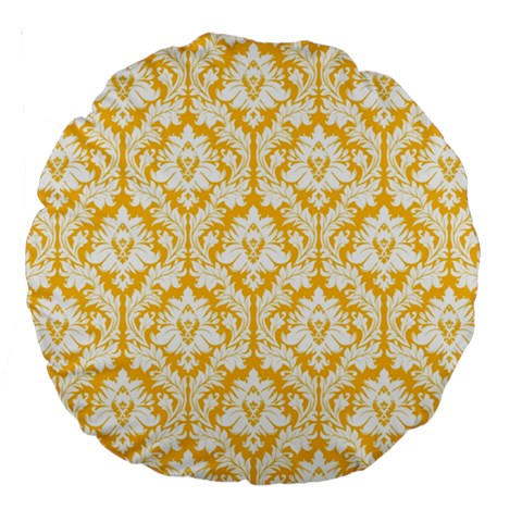 Sunny Yellow Damask Pattern Large 18  Premium Round Cushion  from ArtsNow.com Back