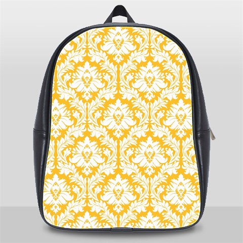 White On Sunny Yellow Damask School Bag (XL) from ArtsNow.com Front