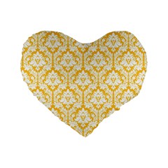 Sunny Yellow Damask Pattern Standard 16  Premium Heart Shape Cushion  from ArtsNow.com Front