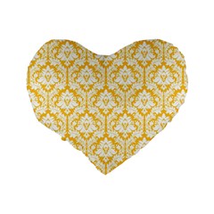 Sunny Yellow Damask Pattern Standard 16  Premium Heart Shape Cushion  from ArtsNow.com Back